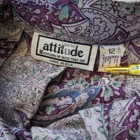 Vintage New Attitude 80s Fashion Paisley Print Kick Pleat A-line Skirt Size 12 - Picture 6 of 8